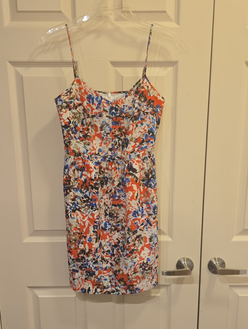 J. Crew Coral, Blue and White Floral Spaghetti-Strap Dress